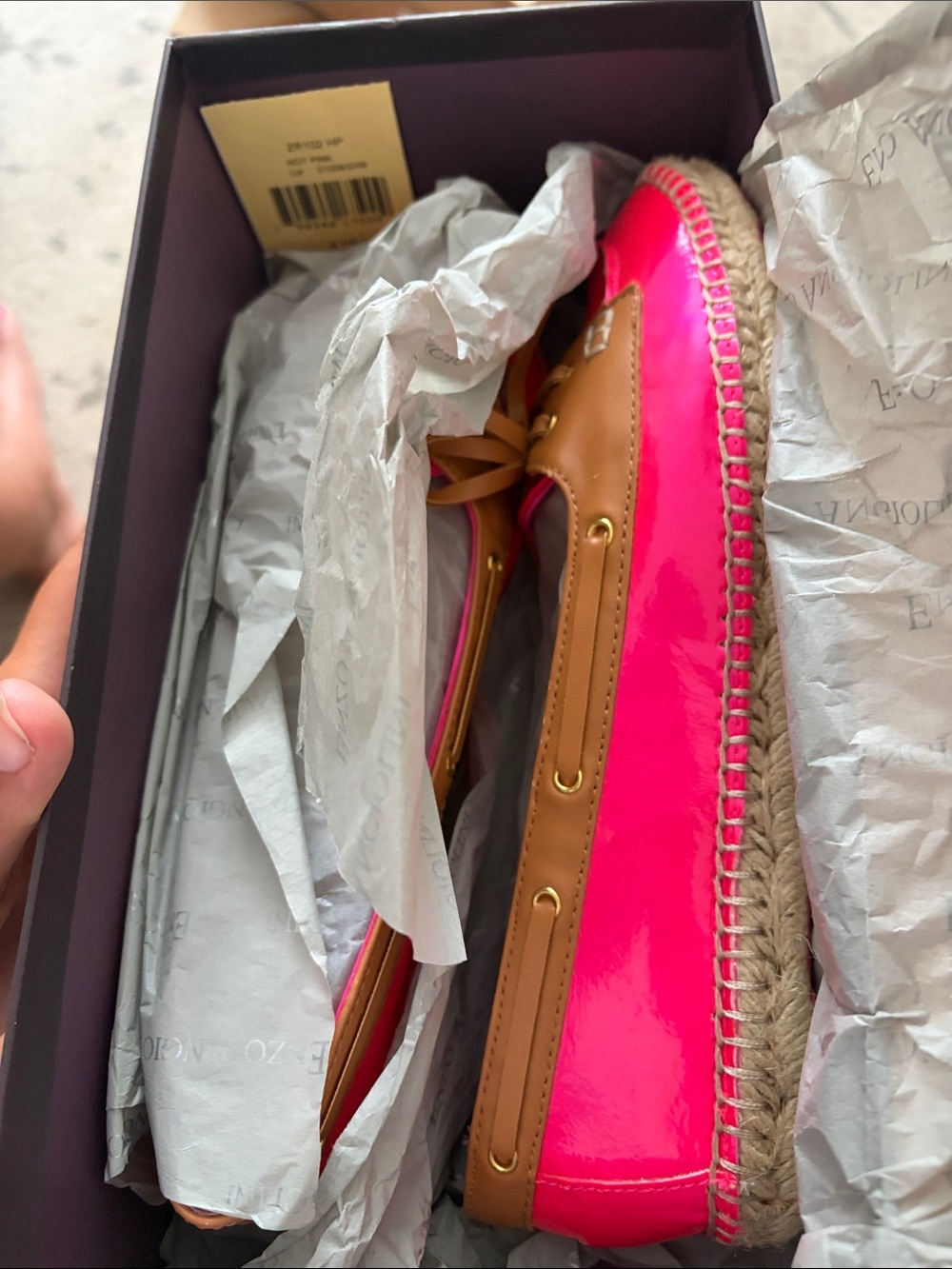Enzo Angiolini Hot Pink and Tan Patent Espadrille Boat Shoe
